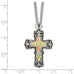 Landstrom's Mt. Rushmore Black Hills Sterling Silver 12K Gold Accents Antiqued Cross 18 inch Spring Ring Clasp Necklace QBH275-20