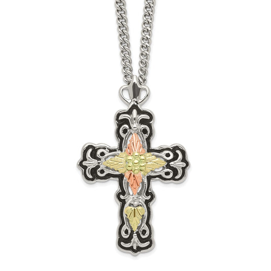 Landstrom's Mt. Rushmore Black Hills Sterling Silver 12K Gold Accents Antiqued Cross 18 inch Spring Ring Clasp Necklace QBH275-20