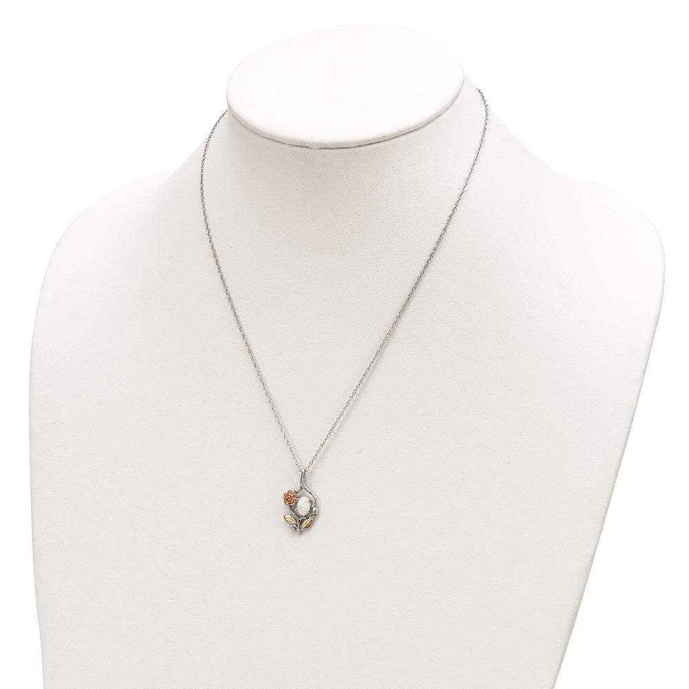 Landstrom's Mt. Rushmore Black Hills Sterling Silver 12K Gold Accents Rose and Lab Created White Opal 18 inch Spring Ring Clasp Necklace QBH289-18