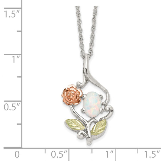 Landstrom's Mt. Rushmore Black Hills Sterling Silver 12K Gold Accents Rose and Lab Created White Opal 18 inch Spring Ring Clasp Necklace QBH289-18