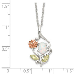 Landstrom's Mt. Rushmore Black Hills Sterling Silver 12K Gold Accents Rose and Lab Created White Opal 18 inch Spring Ring Clasp Necklace QBH289-18