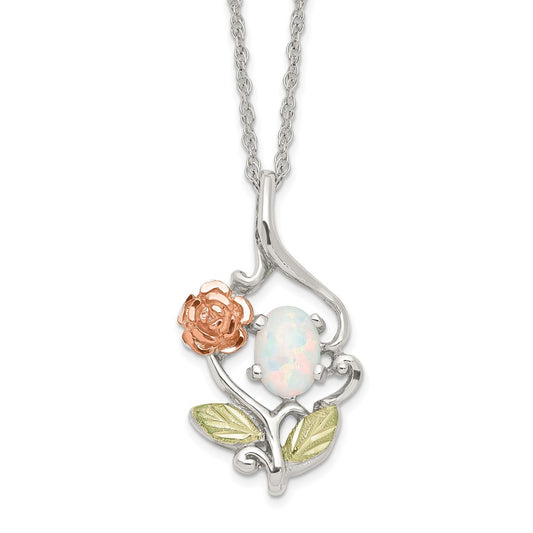 Landstrom's Mt. Rushmore Black Hills Sterling Silver 12K Gold Accents Rose and Lab Created White Opal 18 inch Spring Ring Clasp Necklace QBH289-18