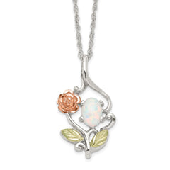 Landstrom's Mt. Rushmore Black Hills Sterling Silver 12K Gold Accents Rose and Lab Created White Opal 18 inch Spring Ring Clasp Necklace QBH289-18
