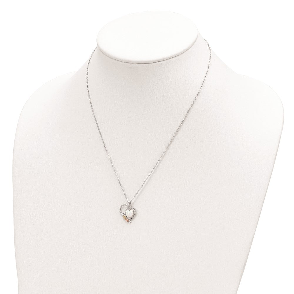 Landstrom's Mt. Rushmore Black Hills Sterling Silver 12K Gold Accents Lab Created White Opal Heart 18 inch Spring Ring Clasp Necklace QBH290-18