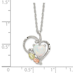 Landstrom's Mt. Rushmore Black Hills Sterling Silver 12K Gold Accents Lab Created White Opal Heart 18 inch Spring Ring Clasp Necklace QBH290-18