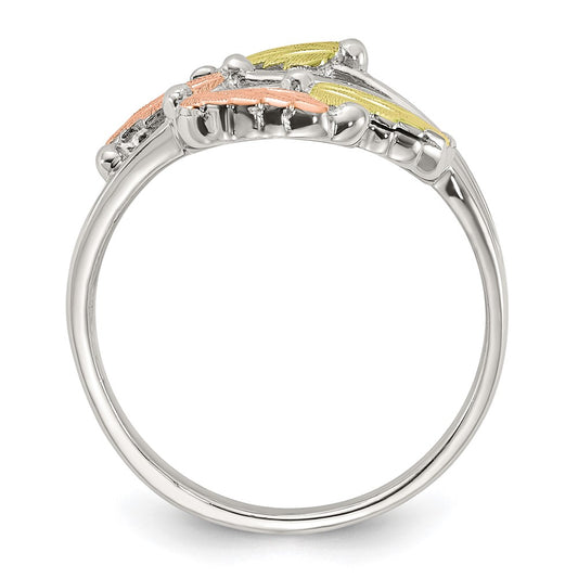 Sterling Silver Rhod-pltd w/12K Accents Black Hills Leaves Bypass Ring