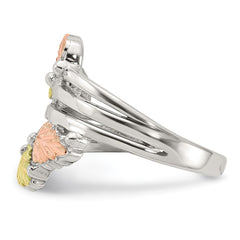 Sterling Silver Rhod-pltd w/12K Accents Black Hills Leaves Bypass Ring