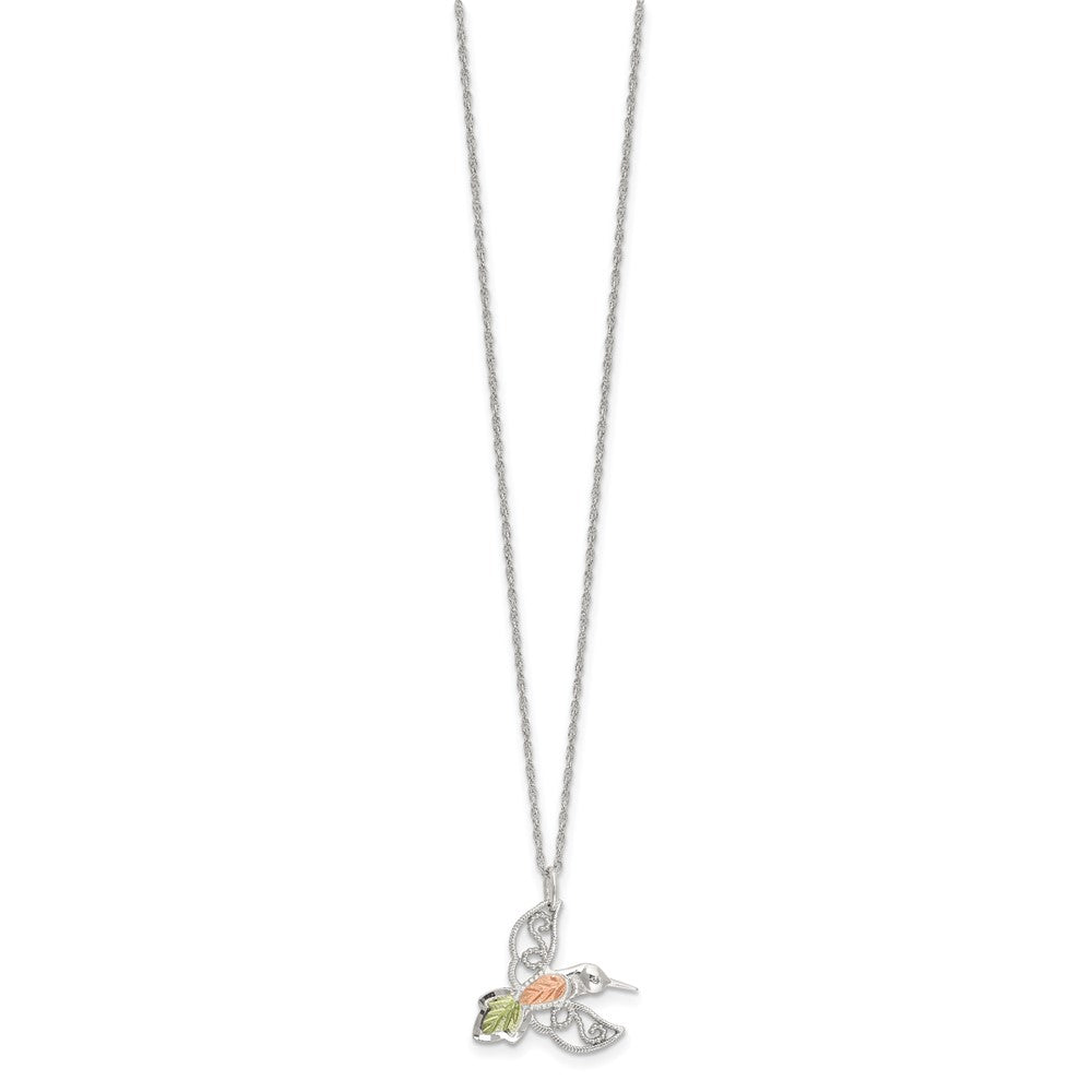 Sterling Silver Rhod-pltd w/12K Accents Hummingbird 18in Necklace QBH299-18