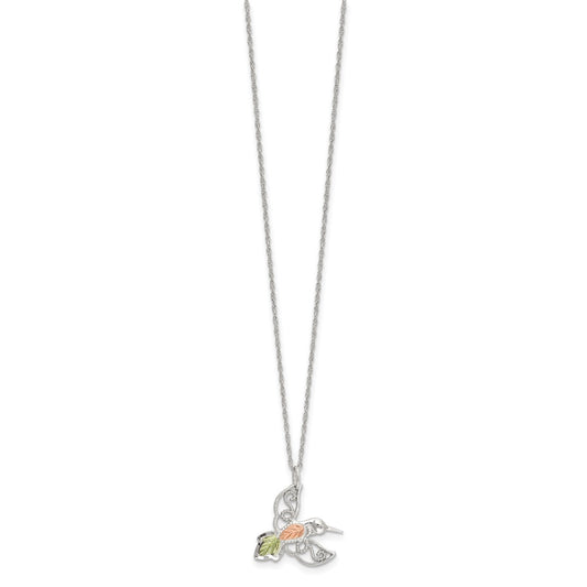 Sterling Silver Rhod-pltd w/12K Accents Hummingbird 18in Necklace QBH299-18