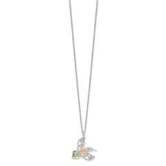 Sterling Silver Rhod-pltd w/12K Accents Hummingbird 18in Necklace QBH299-18