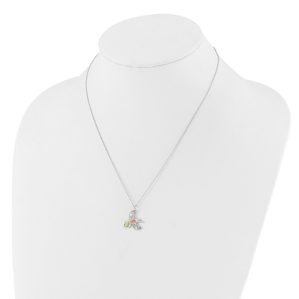 Sterling Silver Rhod-pltd w/12K Accents Hummingbird 18in Necklace QBH299-18