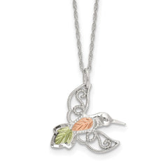 Sterling Silver Rhod-pltd w/12K Accents Hummingbird 18in Necklace QBH299-18