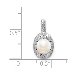 Sterling Silver Rhodium-plated Diam. & FW Cultured Pearl Pendant QBPD10JUN