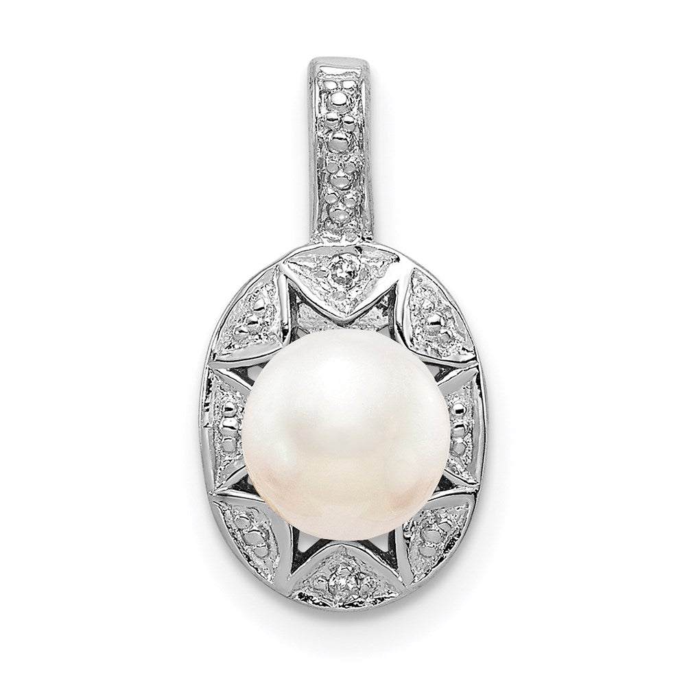 Sterling Silver Rhodium-plated Diam. & FW Cultured Pearl Pendant QBPD10JUN