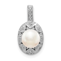Sterling Silver Rhodium-plated Diam. & FW Cultured Pearl Pendant QBPD10JUN