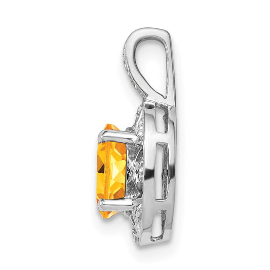 Sterling Silver Rhodium-plated Diam. & Citrine Pendant QBPD10NOV