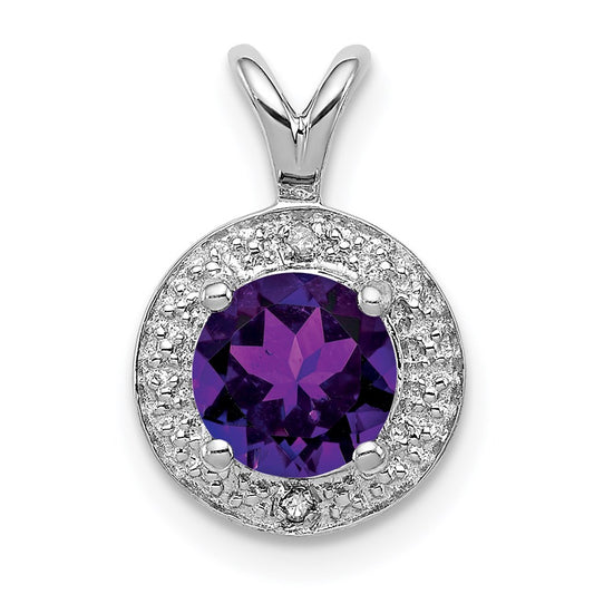 Sterling Silver Rhodium-plated Diam. & Amethyst Pendant QBPD11FEB