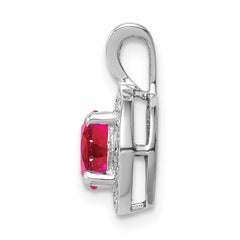 Sterling Silver Rhodium Plated Lab Created Ruby and .010 ctw Diamond Halo Pendant QBPD11JUL