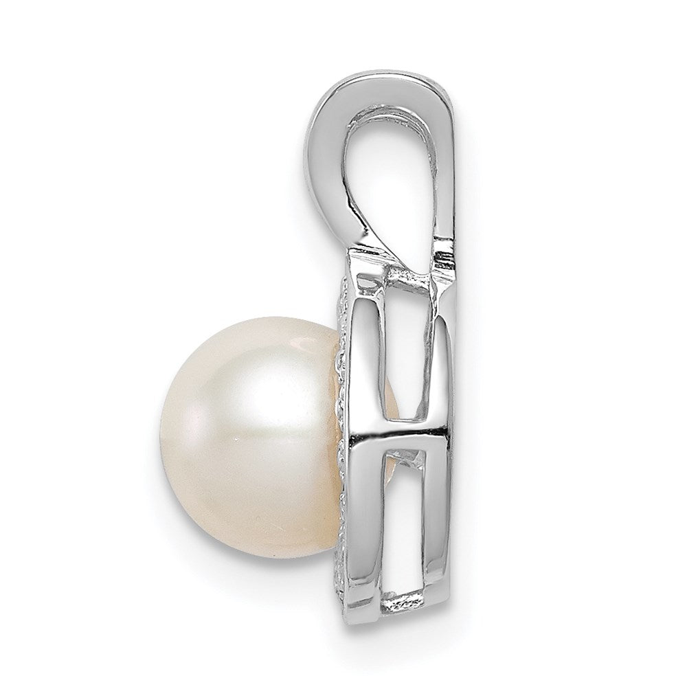 Sterling Silver Rhodium-plated Diam. & FW Cultured Pearl Pendant QBPD11JUN