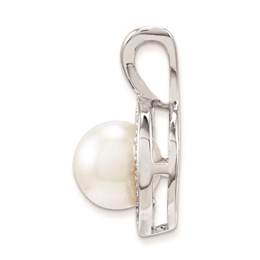 Sterling Silver Rhodium-plated Diam. & FW Cultured Pearl Pendant QBPD11JUN