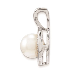 Sterling Silver Rhodium-plated Diam. & FW Cultured Pearl Pendant QBPD11JUN