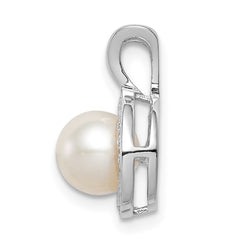Sterling Silver Rhodium-plated Diam. & FW Cultured Pearl Pendant QBPD11JUN