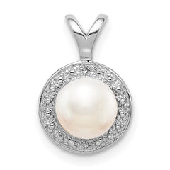 Sterling Silver Rhodium-plated Diam. & FW Cultured Pearl Pendant QBPD11JUN