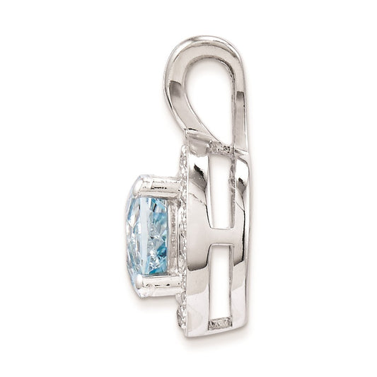 Sterling Silver Rhodium-plated Diam. & Aquamarine Pendant QBPD11MAR