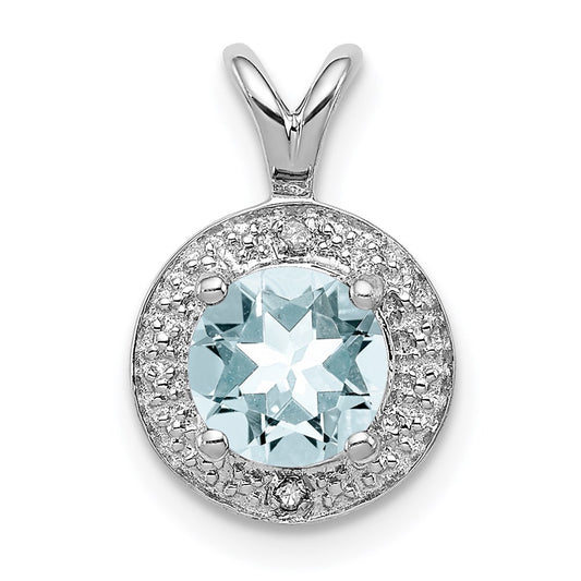 Sterling Silver Rhodium-plated Diam. & Aquamarine Pendant QBPD11MAR