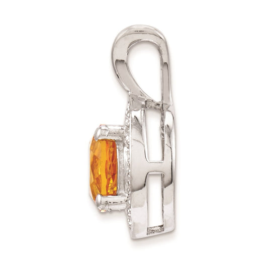 Sterling Silver Rhodium-plated Diam. & Citrine Pendant QBPD11NOV