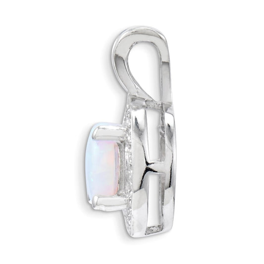 Sterling Silver Rhodium-plated Diam. & Created Opal Pendant QBPD11OCT