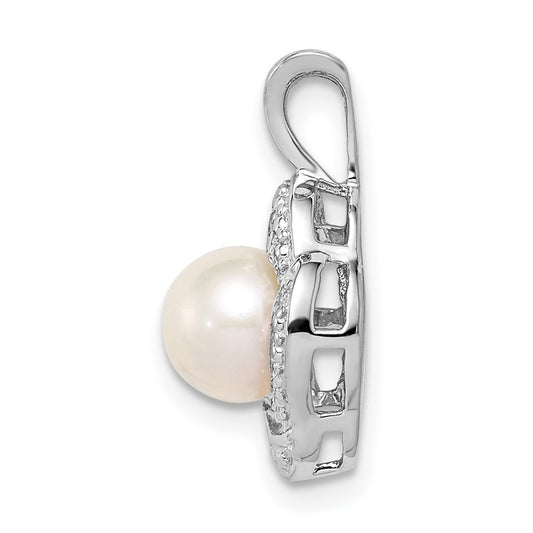 Sterling Silver Rhodium-plated Diam. & FW Cultured Pearl Pendant QBPD12JUN