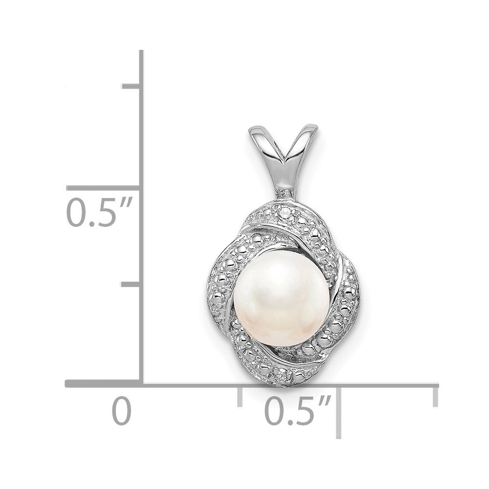 Sterling Silver Rhodium-plated Diam. & FW Cultured Pearl Pendant QBPD12JUN