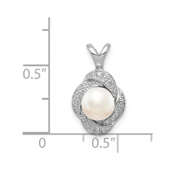 Sterling Silver Rhodium-plated Diam. & FW Cultured Pearl Pendant QBPD12JUN