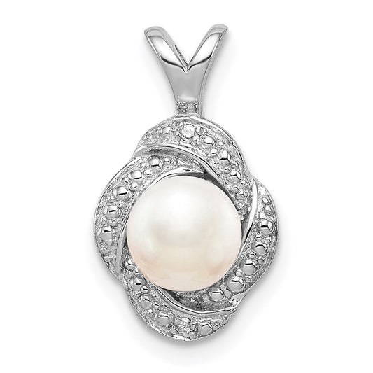 Sterling Silver Rhodium-plated Diam. & FW Cultured Pearl Pendant QBPD12JUN