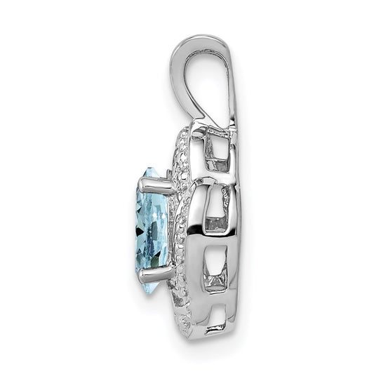 Sterling Silver Rhodium-plated Diam. & Aquamarine Pendant QBPD12MAR
