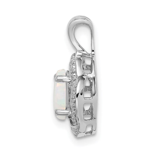 Sterling Silver Rhodium-plated Diam. & Created Opal Pendant QBPD12OCT
