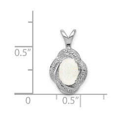 Sterling Silver Rhodium-plated Diam. & Created Opal Pendant QBPD12OCT