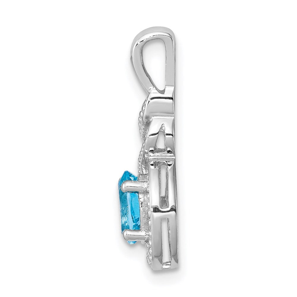 Sterling Silver Rhodium-plated Swiss Blue Topaz & Diam. Pendant QBPD18DEC