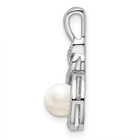 Sterling Silver Rhodium-plated FW Cultured Pearl & Diam. Pendant QBPD18JUN