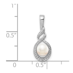 Sterling Silver Rhodium-plated FW Cultured Pearl & Diam. Pendant QBPD18JUN