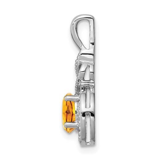 Sterling Silver Rhodium-plated Citrine & Diam. Pendant QBPD18NOV