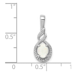 Sterling Silver Rhodium-plated Created Opal & Diam. Pendant QBPD18OCT