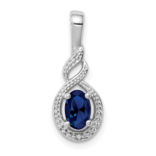 Sterling Silver Rhodium-plated Created Sapphire & Diam. Pendant QBPD18SEP