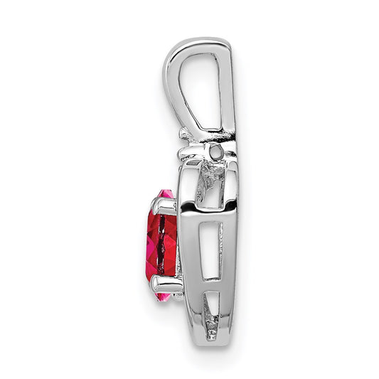 Sterling Silver Rhodium-plated Created Ruby & Diam. Pendant QBPD19JUL