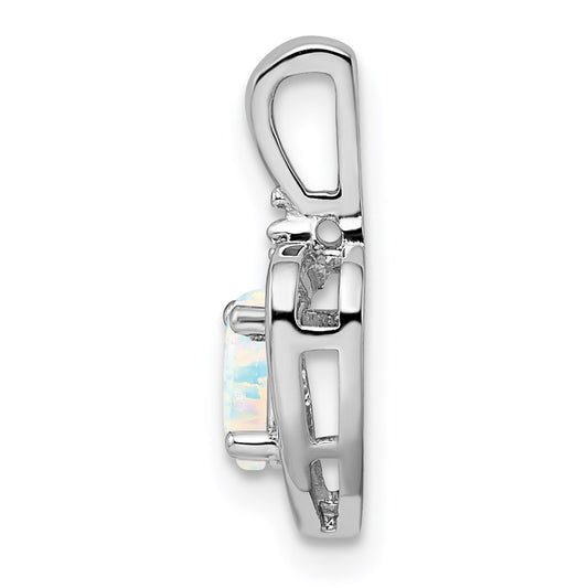 Sterling Silver Rhodium-plated Created Opal & Diam. Pendant QBPD19OCT