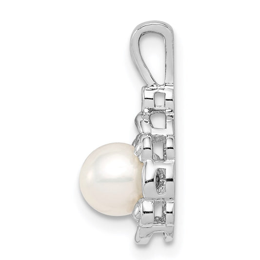 Sterling Silver Rhodium-plated FW Cultured Pearl & Diam. Pendant QBPD21JUN