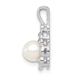 Sterling Silver Rhodium-plated FW Cultured Pearl & Diam. Pendant QBPD21JUN
