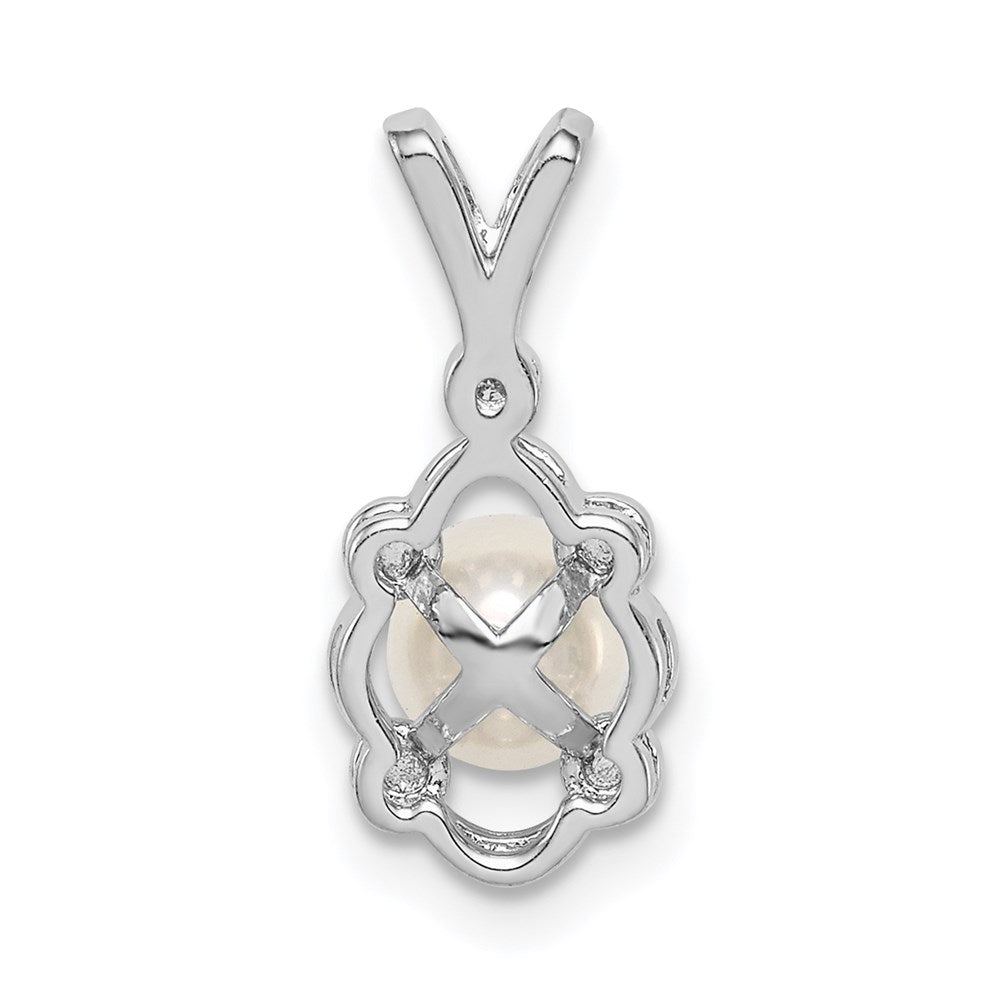 Sterling Silver Rhodium-plated FW Cultured Pearl & Diam. Pendant QBPD21JUN