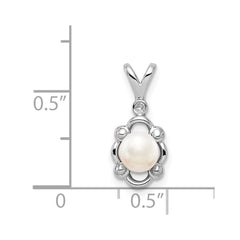 Sterling Silver Rhodium-plated FW Cultured Pearl & Diam. Pendant QBPD21JUN
